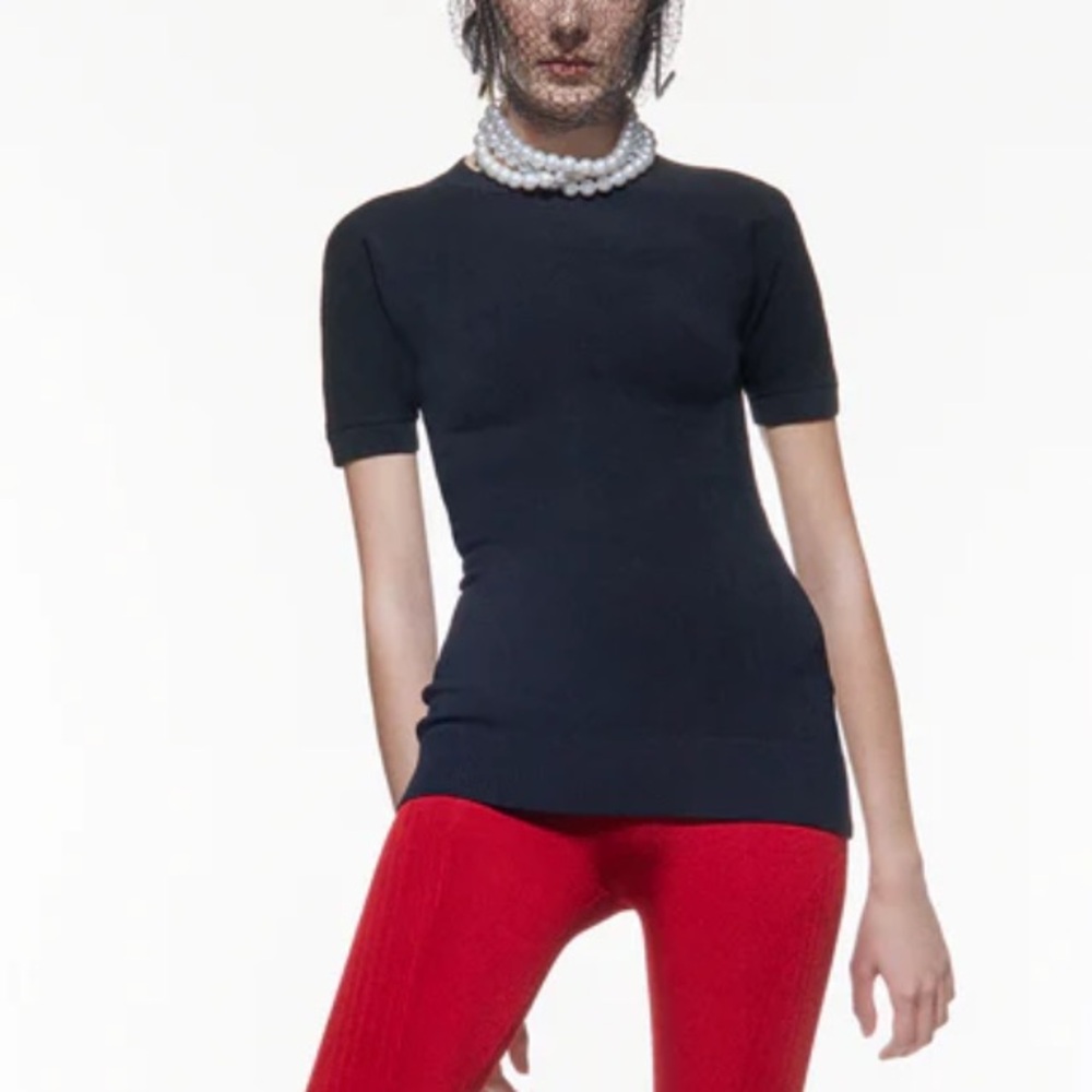 AZ Factory black knit stretch short sleeve shirt